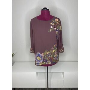Soft Surrounding Top Women's Medium Brown Floral Boho Embroidered